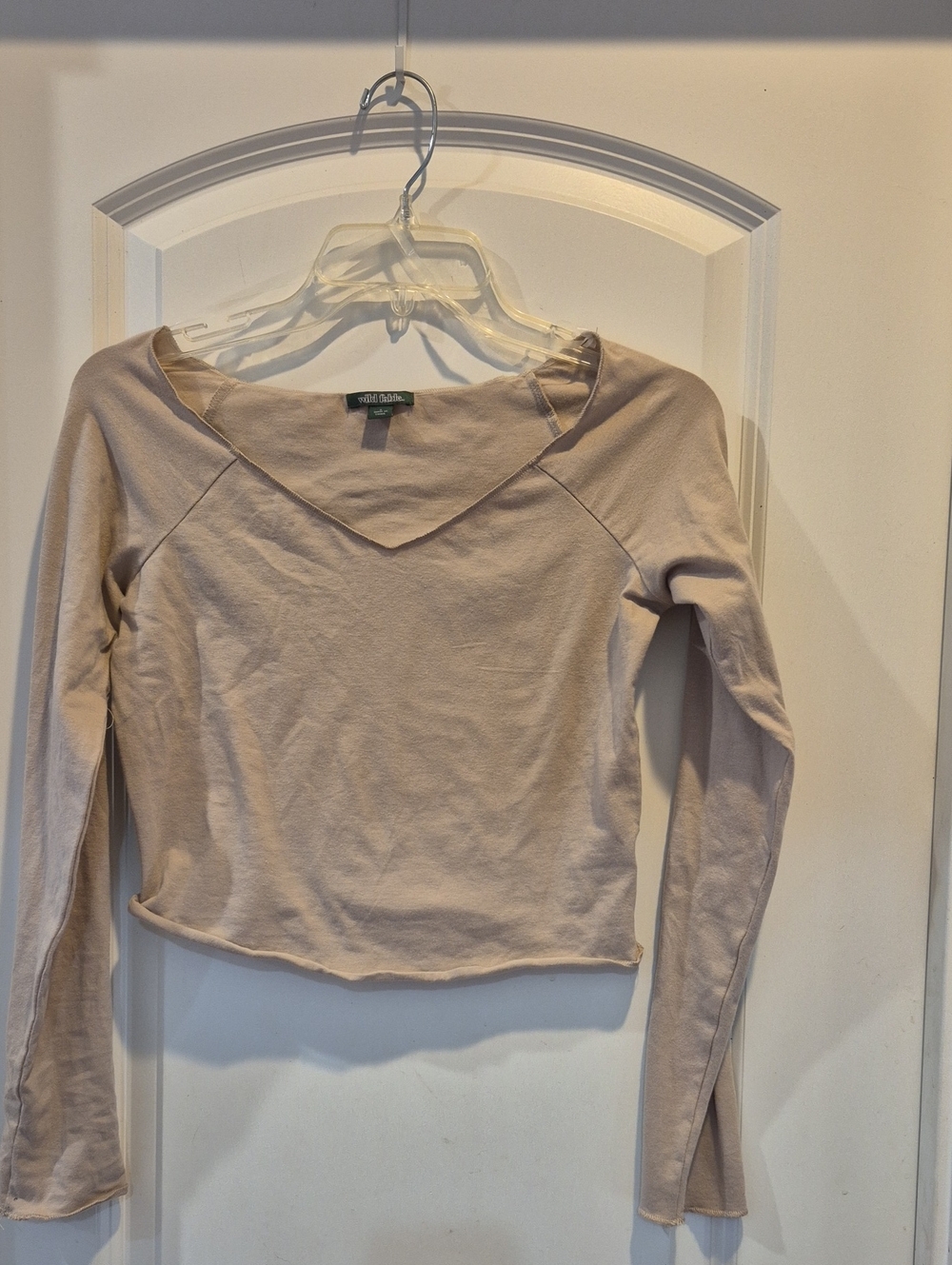 wild fable Beige Long-Sleeve Scoop Neck Cropped Top